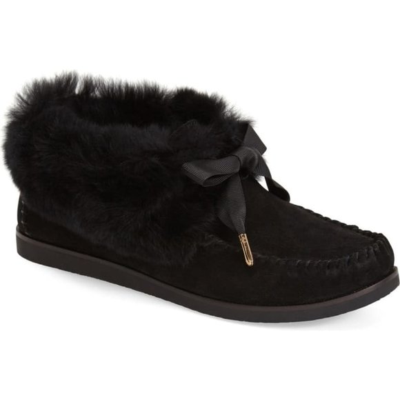 Tory Burch Shoes - Tory Burch Aberdeen Rabbit Fur Trim Slipper Bootie